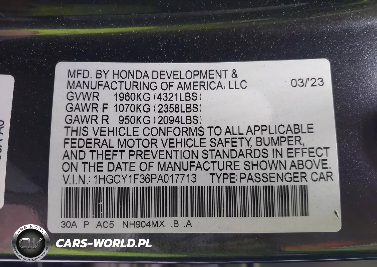 2023 Honda Accord Ex VIN:1HGCY1F36PA017713 - 9