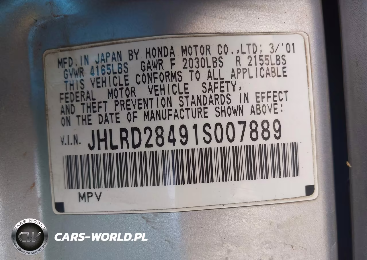 2001 Honda Cr-V Lx VIN:JHLRD28491S007889 - 9