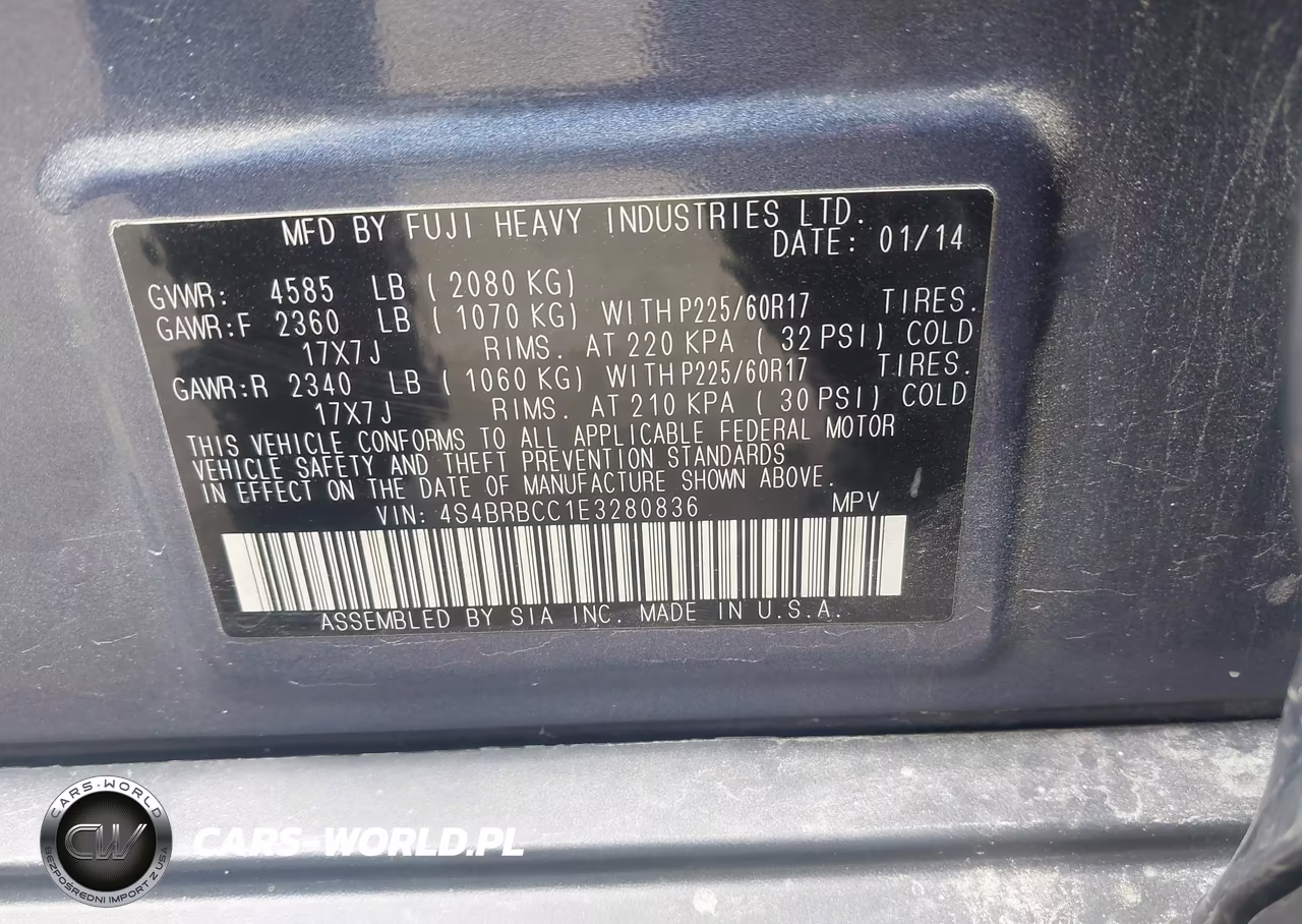2014 Subaru Outback 2.5I Premium VIN:4S4BRBCC1E3280836 - 9