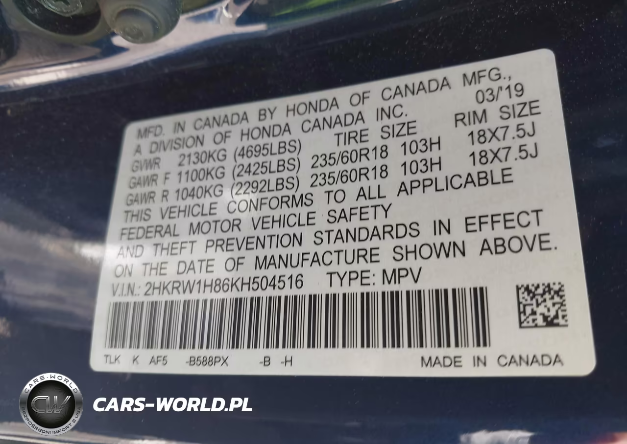 2019 Honda Cr-V Ex-L VIN:2HKRW1H86KH504516 - 9