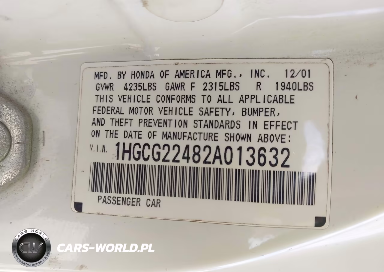 2002 Honda Accord 3.0 Lx VIN:1HGCG22482A013632 - 9