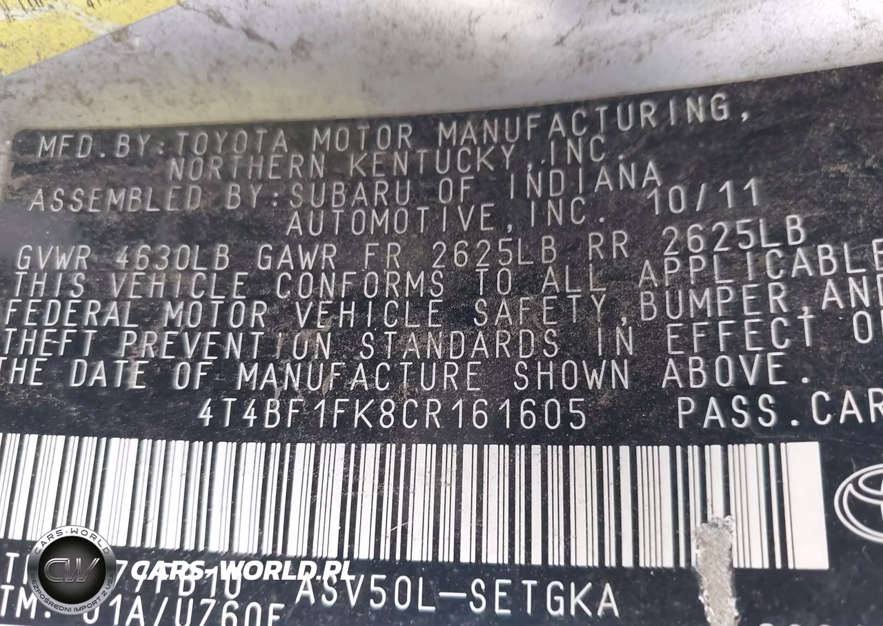 2012 Toyota Camry Xle VIN:4T4BF1FK8CR161605 - 9