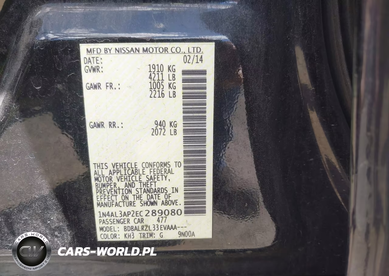 2014 Nissan Altima 2.5-2.5 S-2.5 Sl-2.5 Sv VIN:1N4AL3AP2EC289080 - 9