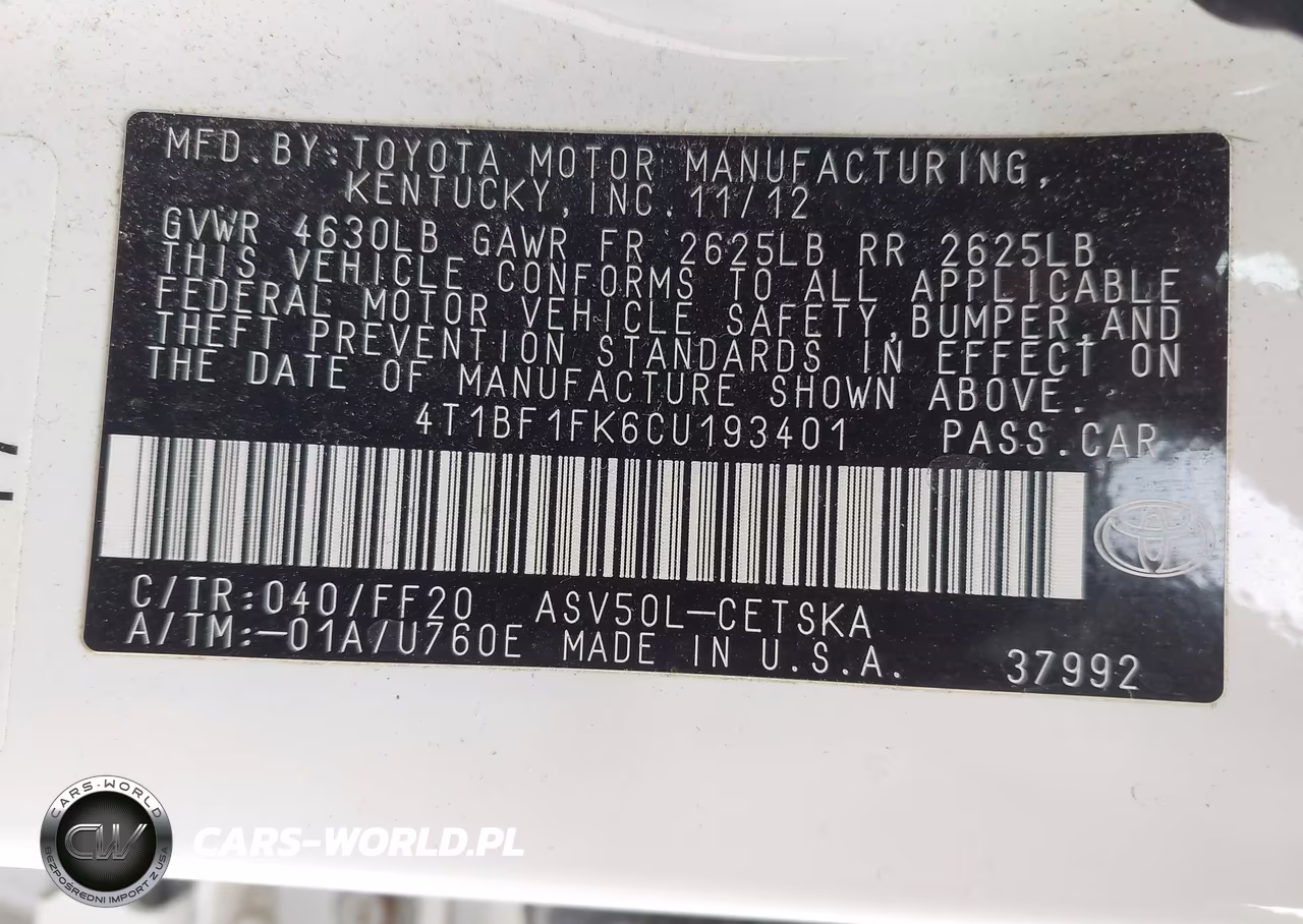 2012 Toyota Camry Se VIN:4T1BF1FK6CU193401 - 9