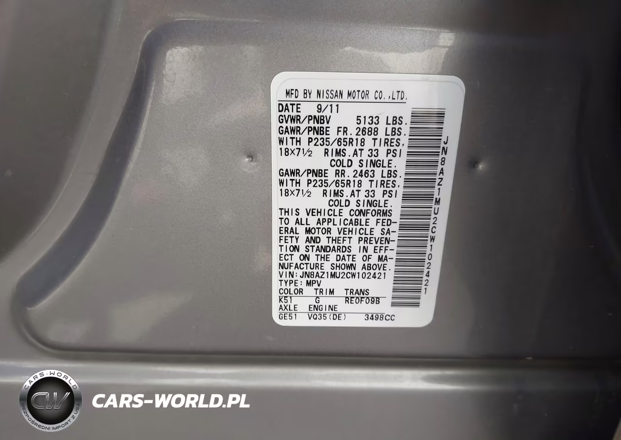 2012 Nissan Murano Sv VIN:JN8AZ1MU2CW102421 - 9
