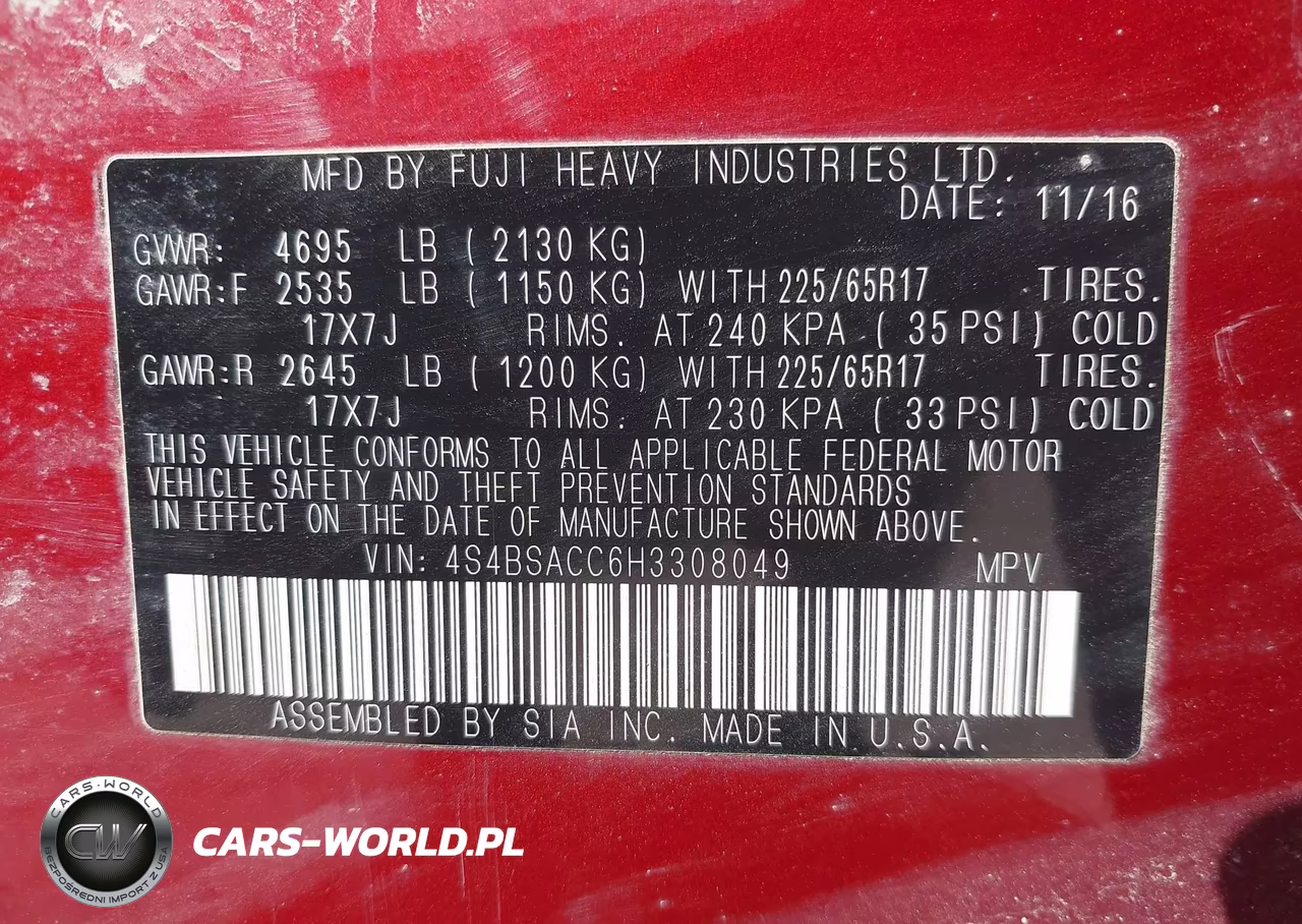 2017 Subaru Outback 2.5I Premium VIN:4S4BSACC6H3308049 - 9