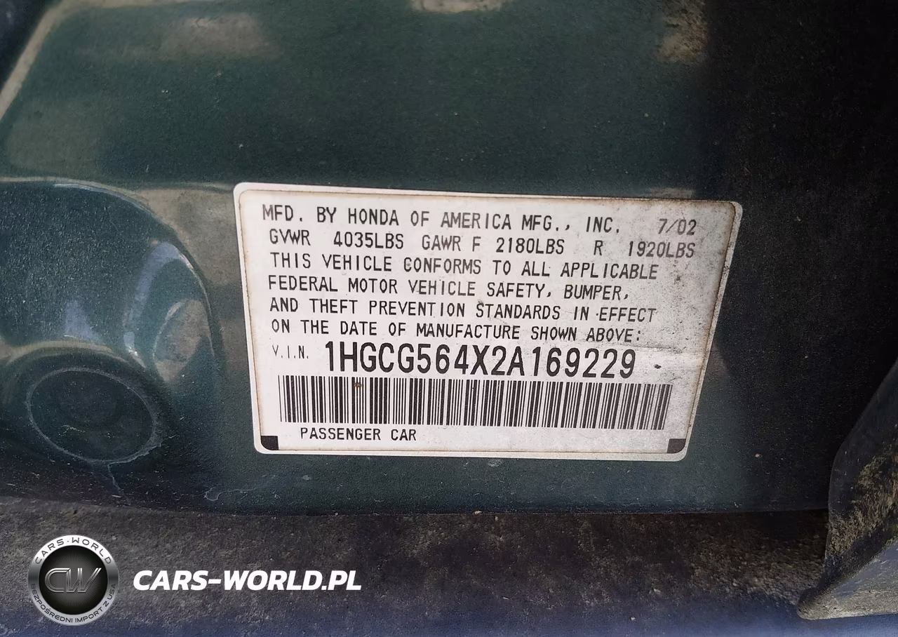 2002 Honda Accord 2.3 Lx VIN:1HGCG564X2A169229 - 9