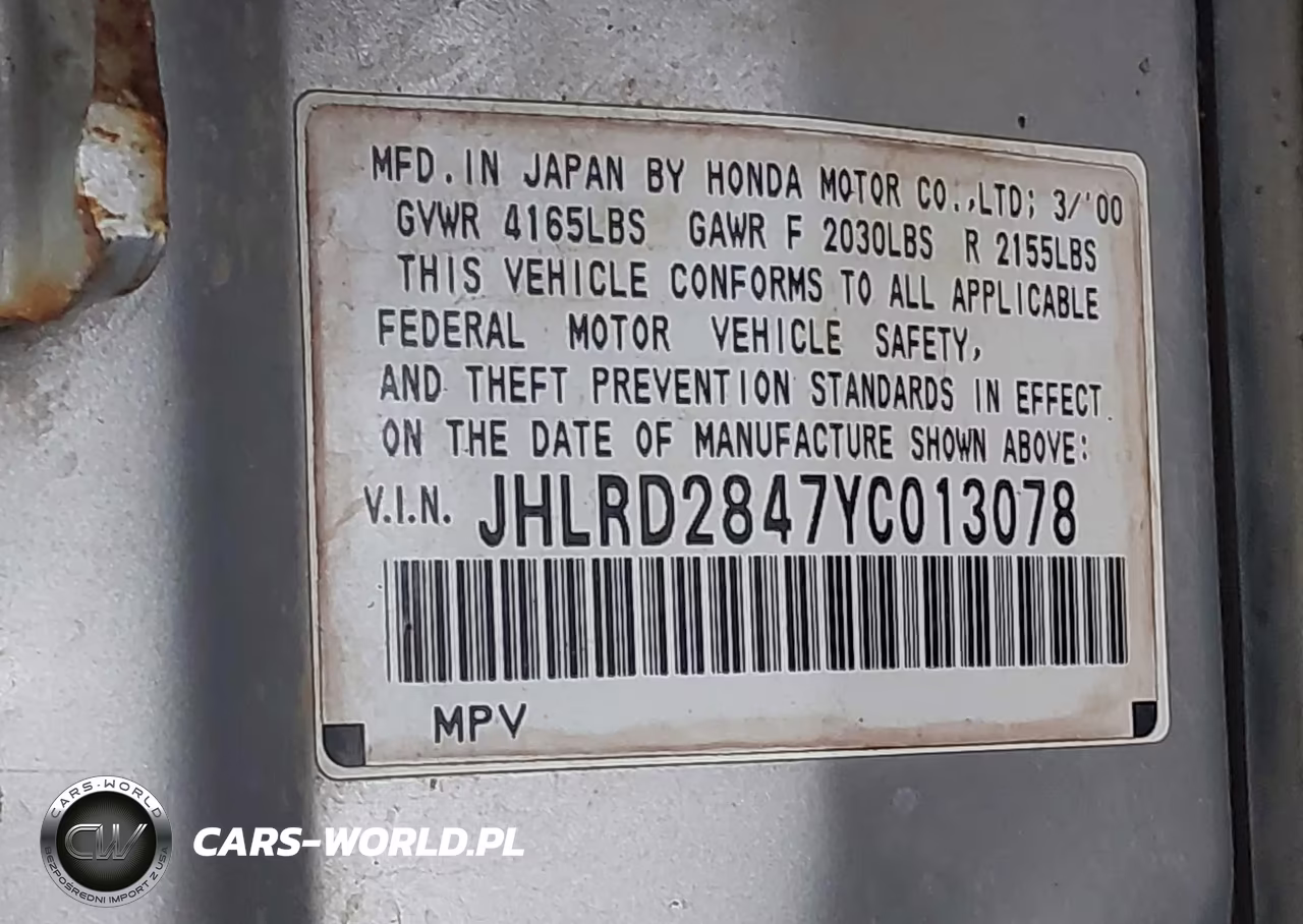 2000 Honda Cr-V Lx VIN:JHLRD2847YC013078 - 9