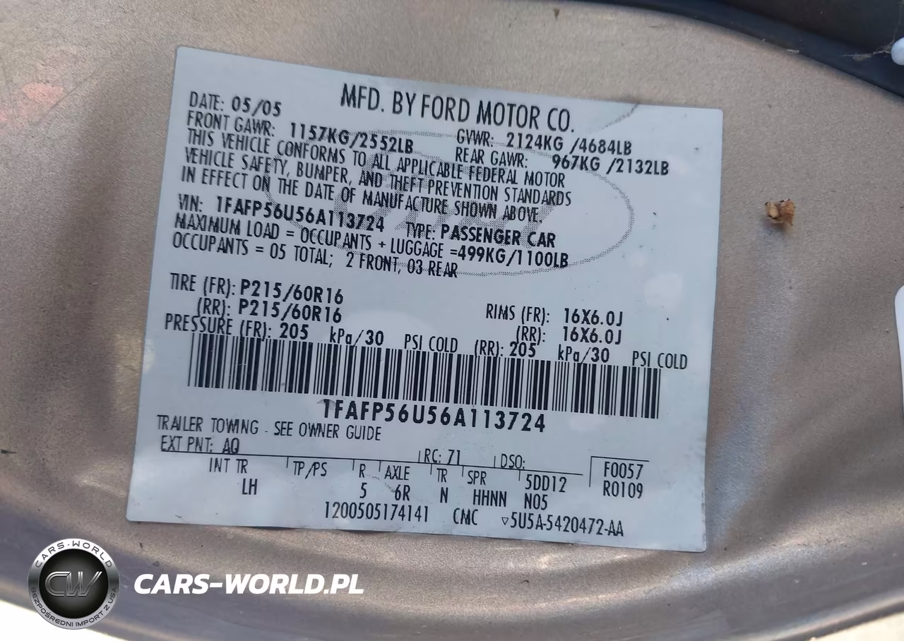 2006 Ford Taurus Sel VIN:1FAFP56U56A113724 - 9