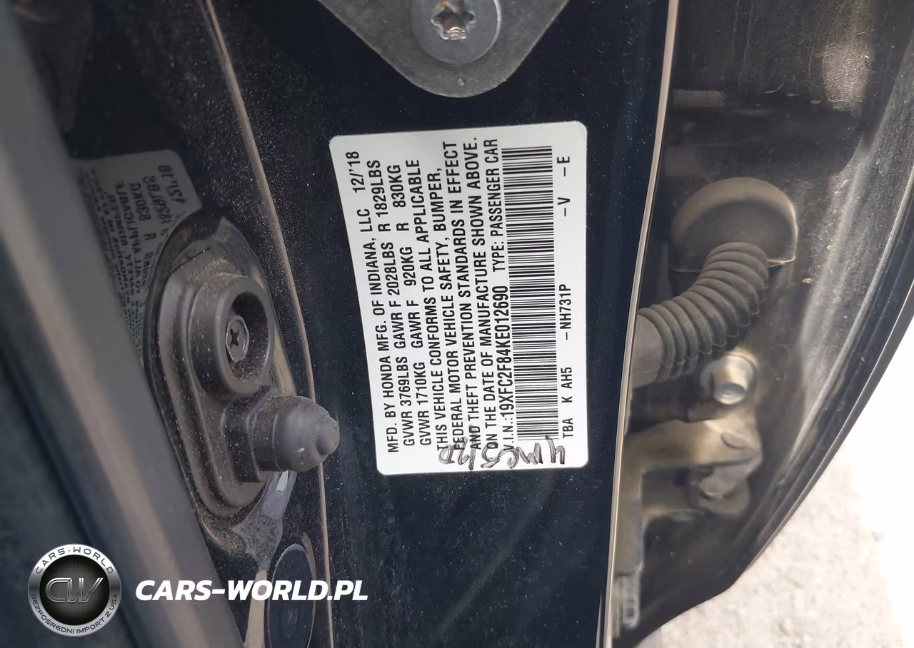 2019 Honda Civic Sport VIN:19XFC2F84KE012690 - 9