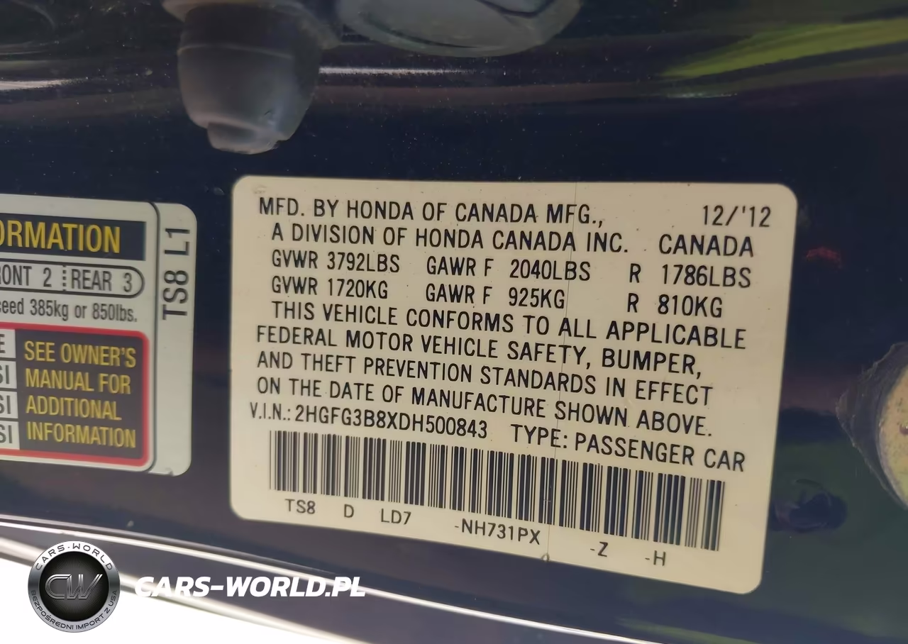 2013 Honda Civic Ex VIN:2HGFG3B8XDH500843 - 9