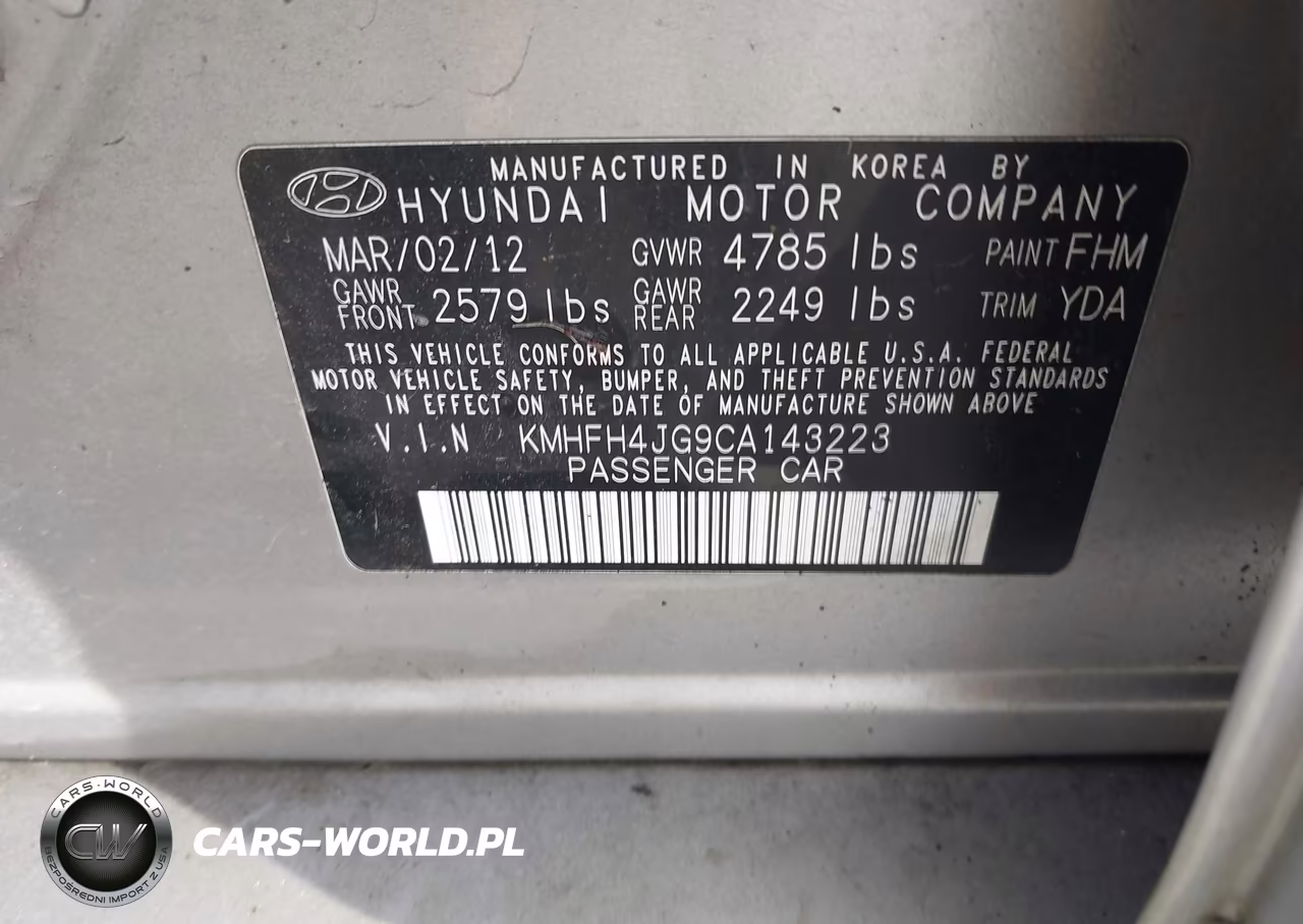 2012 Hyundai Azera VIN:KMHFH4JG9CA143223 - 9