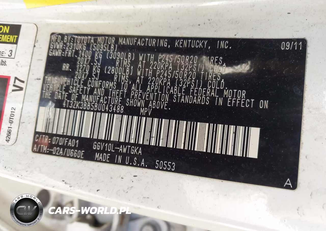 2011 Toyota Venza Base V6 VIN:4T3ZK3BB5BU043488 - 9