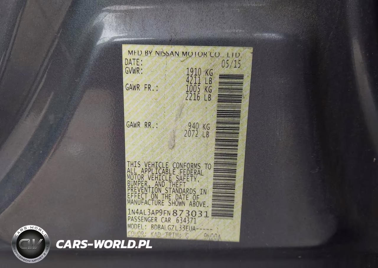 2015 Nissan Altima 2.5-2.5 S-2.5 Sl-2.5 Sv VIN:1N4AL3AP9FN873031 - 9