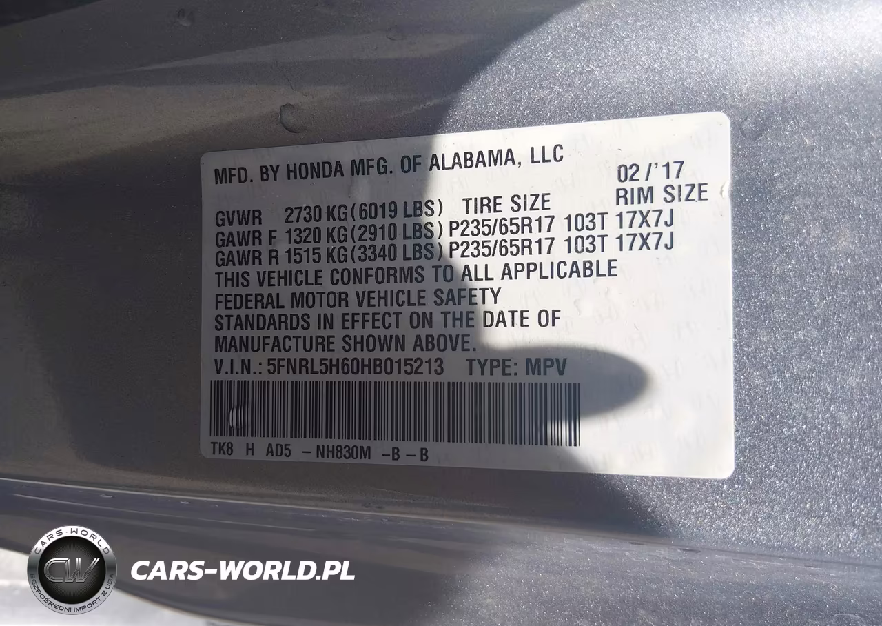 2017 Honda Odyssey Ex-L VIN:5FNRL5H60HB015213 - 9