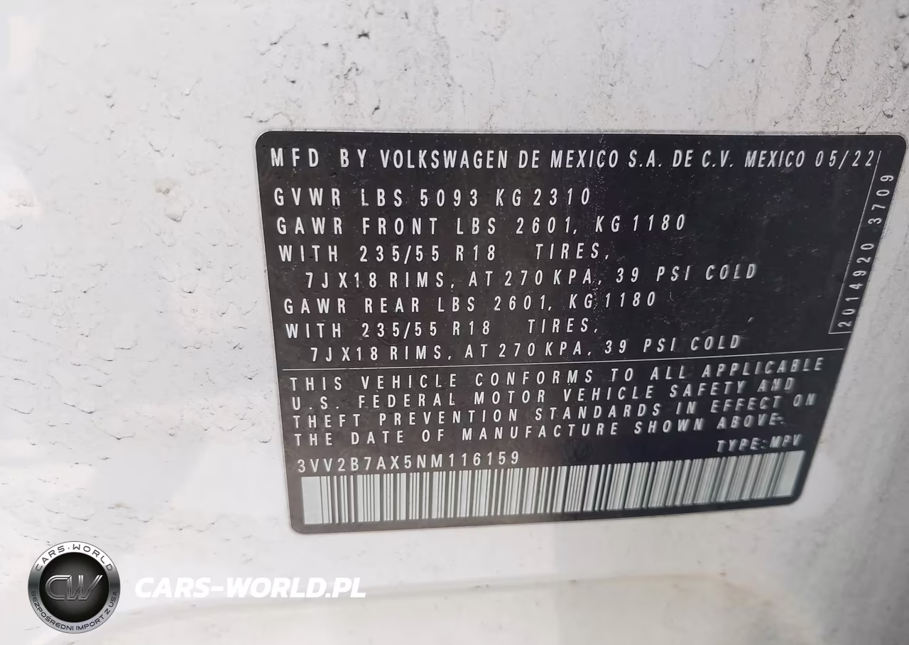 2022 Volkswagen Tiguan 2.0T Se VIN:3VV2B7AX5NM116159 - 9