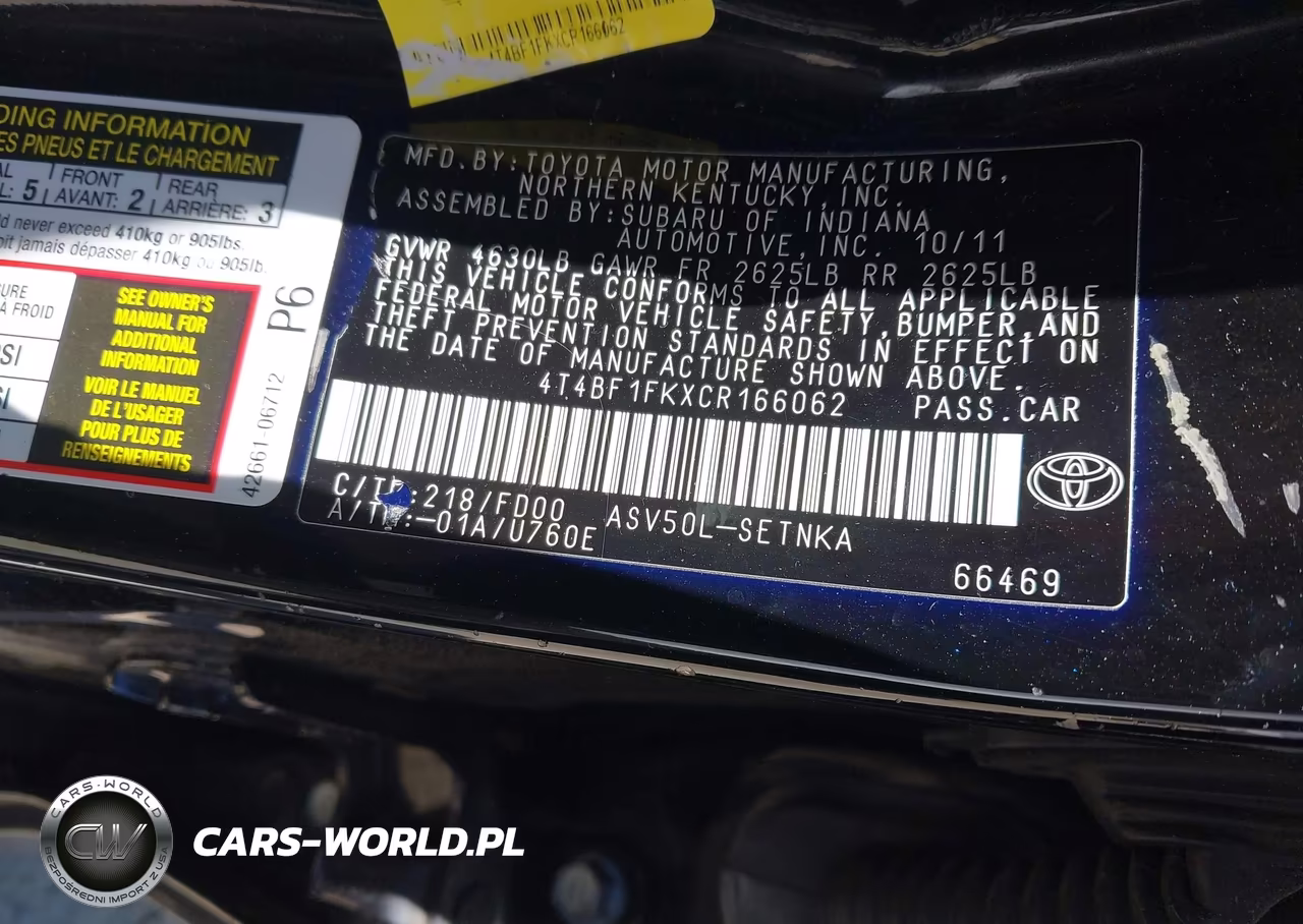 2012 Toyota Camry Le VIN:4T4BF1FKXCR166062 - 9