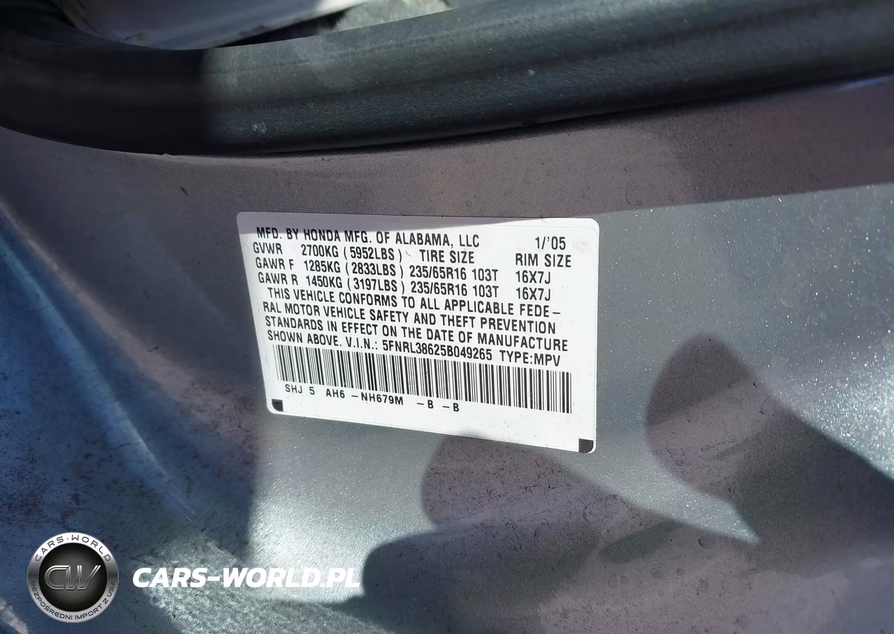 2005 Honda Odyssey Ex-L VIN:5FNRL38625B049265 - 9