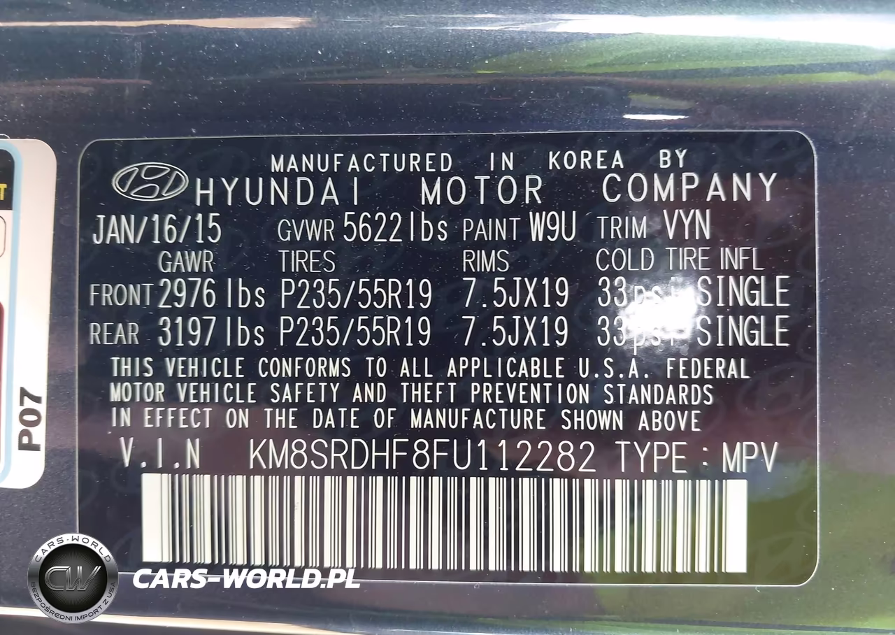 2015 Hyundai Santa Fe Limited VIN:KM8SRDHF8FU112282 - 9