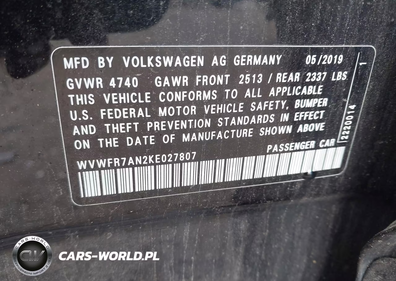 2019 Volkswagen Arteon 2.0T Se R-Line VIN:WVWFR7AN2KE027807 - 9