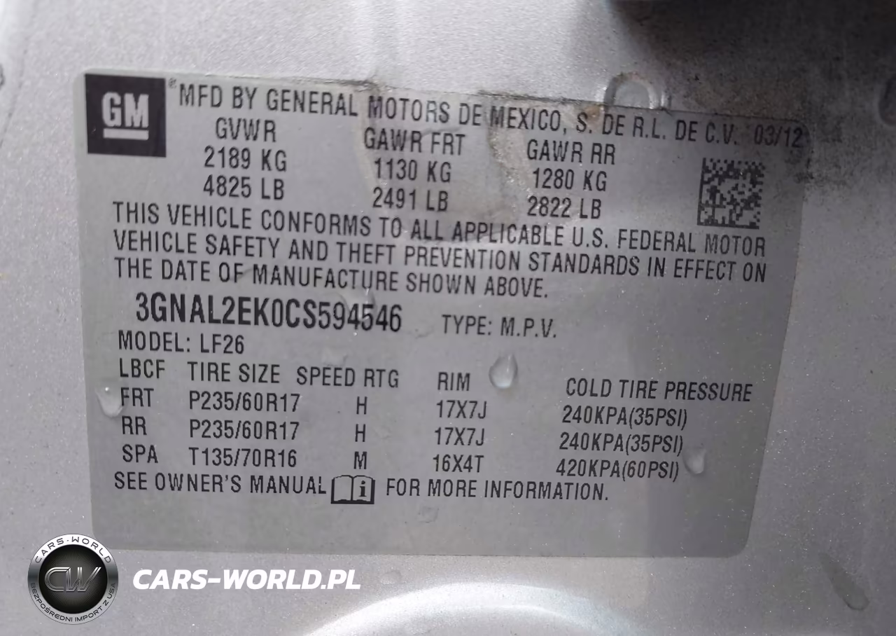 2012 Chevrolet Captiva Sport 2Ls VIN:3GNAL2EK0CS594546 - 9