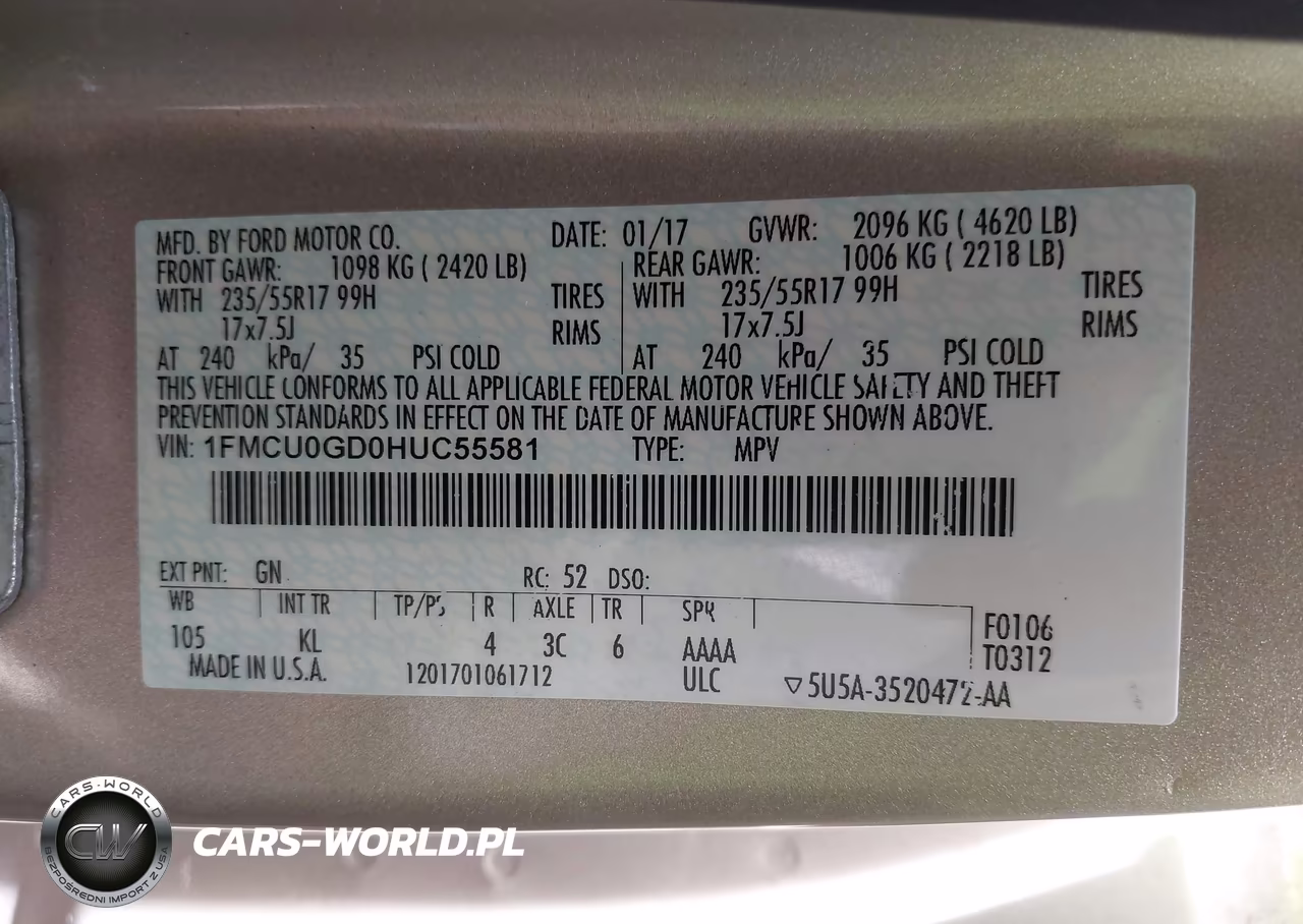 2017 Ford Escape Se VIN:1FMCU0GD0HUC55581 - 9