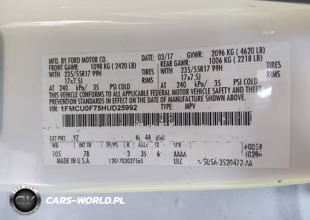 2017 Ford Escape S VIN:1FMCU0F75HUD25992 - 9