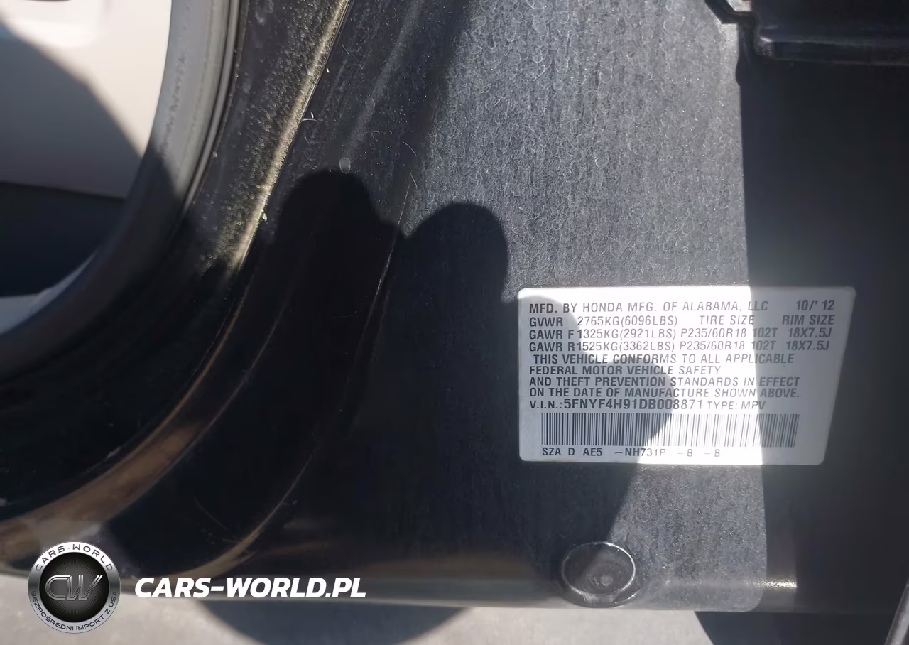 2013 Honda Pilot Touring VIN:5FNYF4H91DB008871 - 9