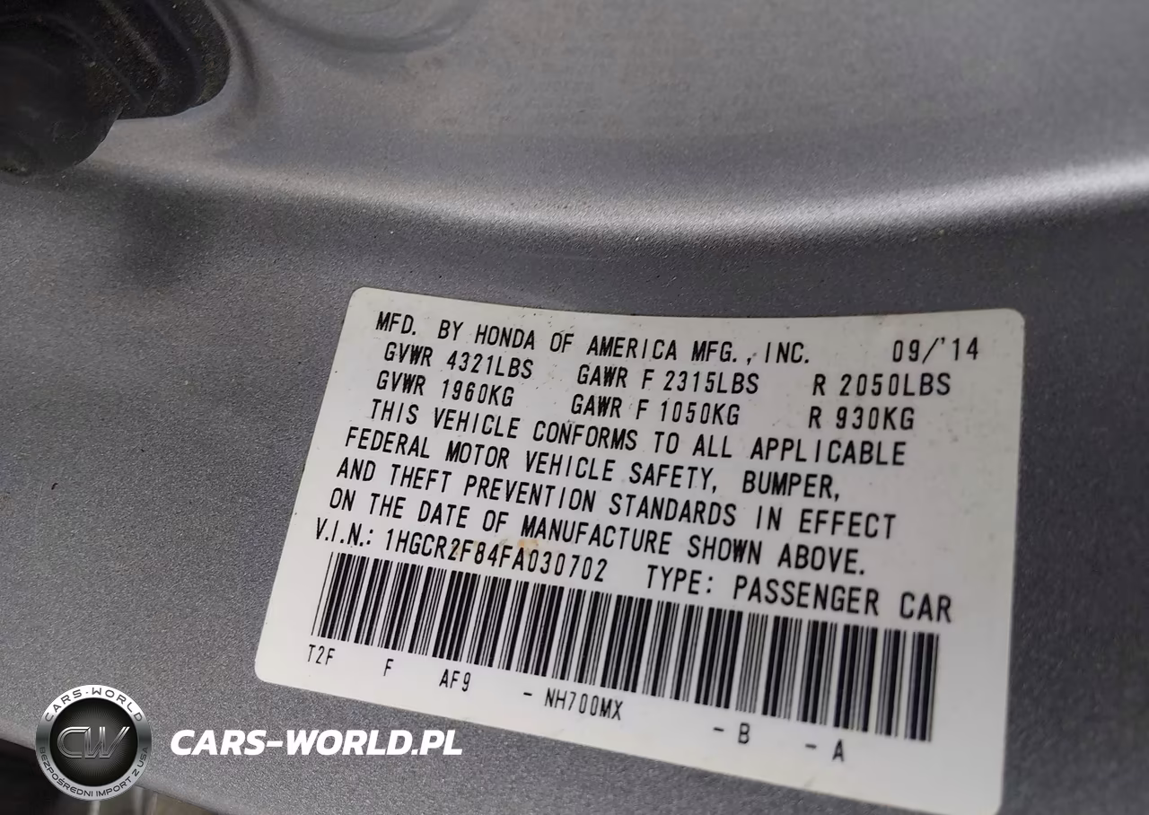 2015 Honda Accord Ex-L VIN:1HGCR2F84FA030702 - 9