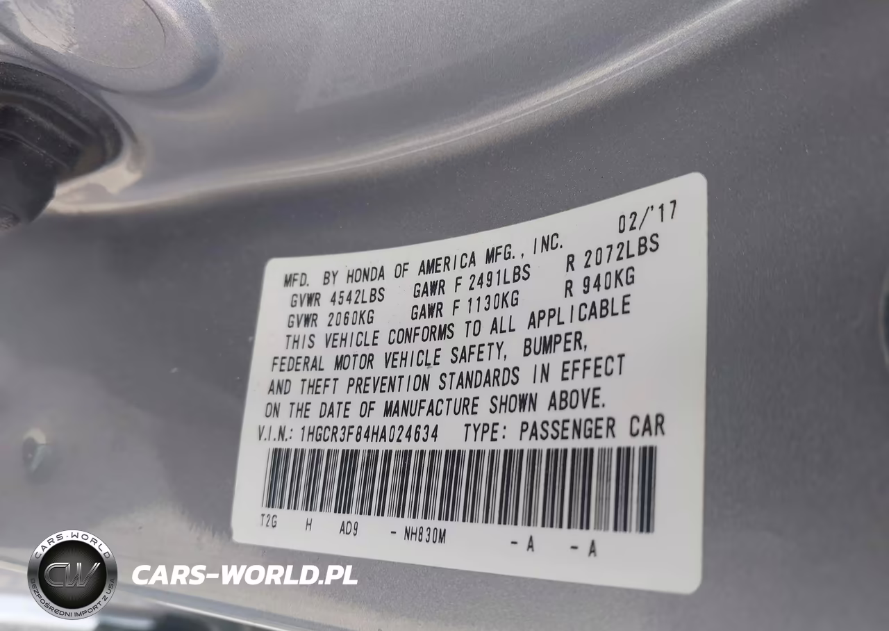 2017 Honda Accord Ex-L V6 VIN:1HGCR3F84HA024634 - 9