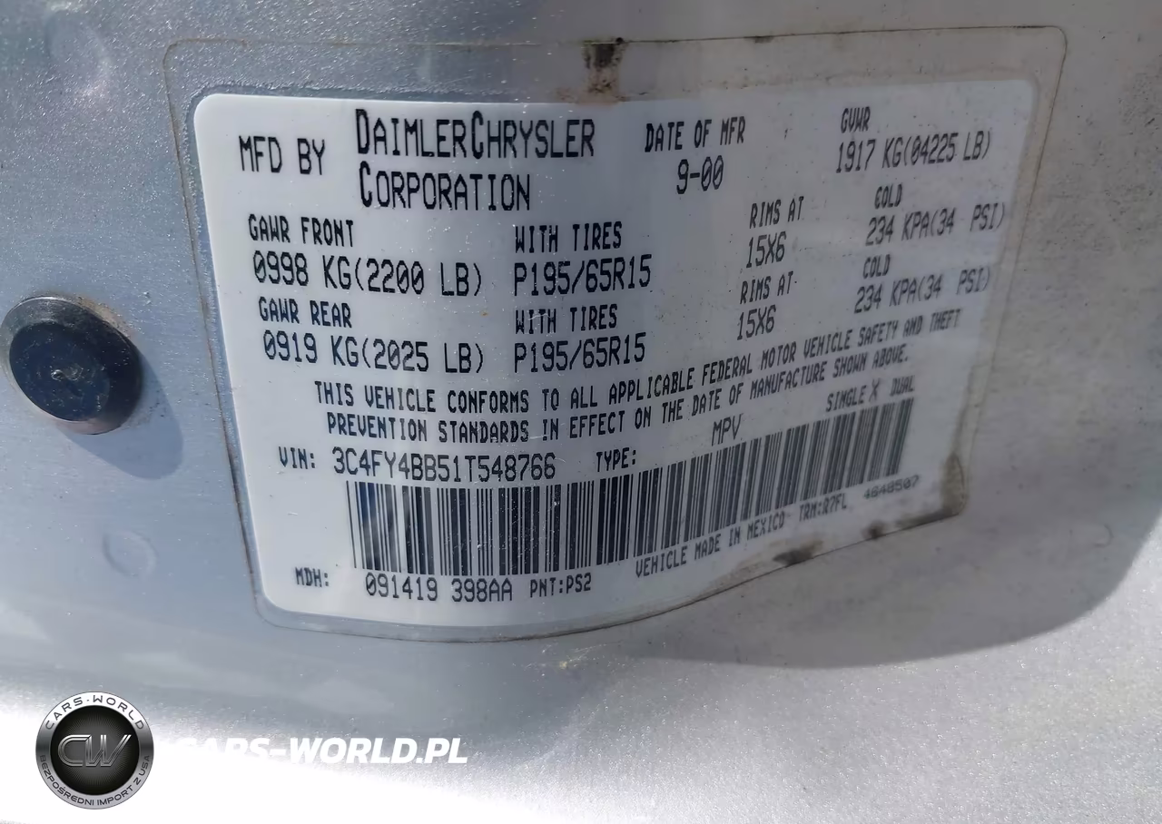 2001 Chrysler Pt Cruiser VIN:3C4FY4BB51T548766 - 9