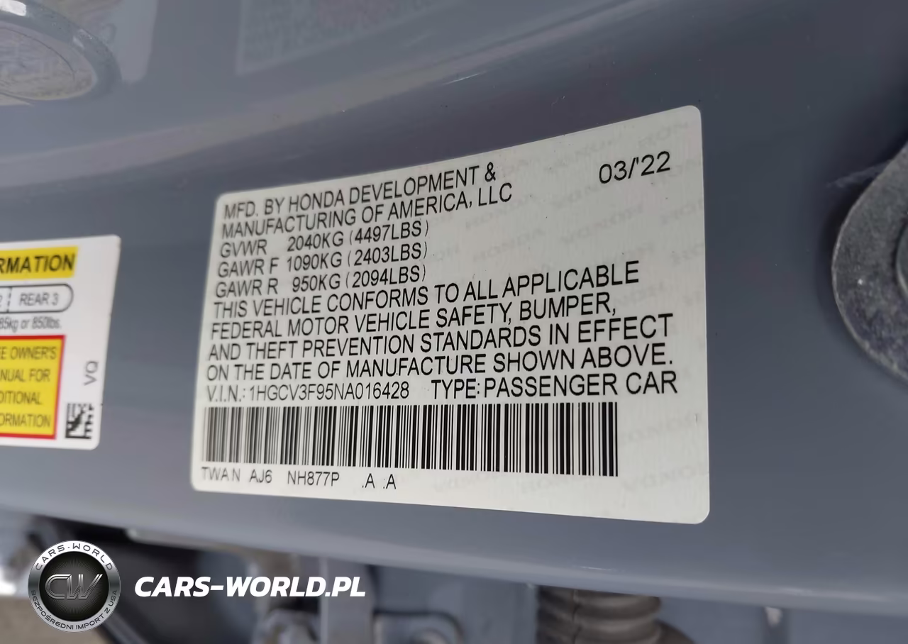 2022 Honda Accord Hybrid Touring VIN:1HGCV3F95NA016428 - 9