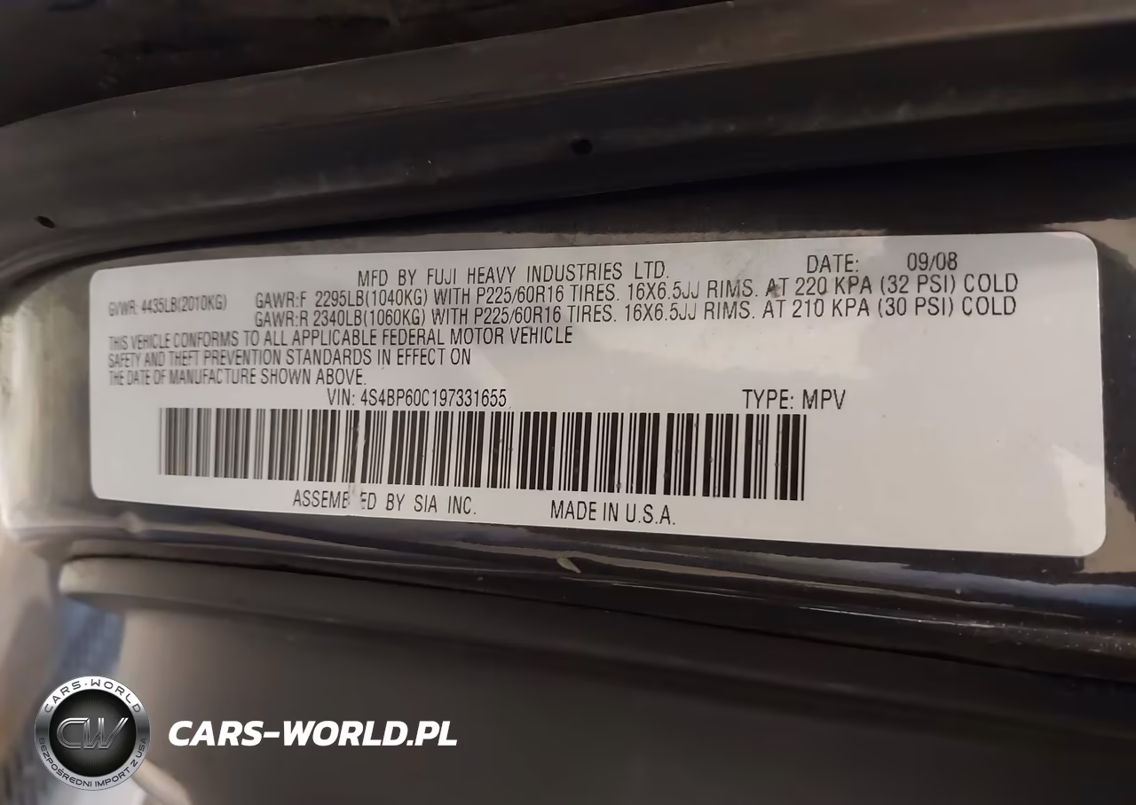 2009 Subaru Outback 2.5I VIN:4S4BP60C197331655 - 9