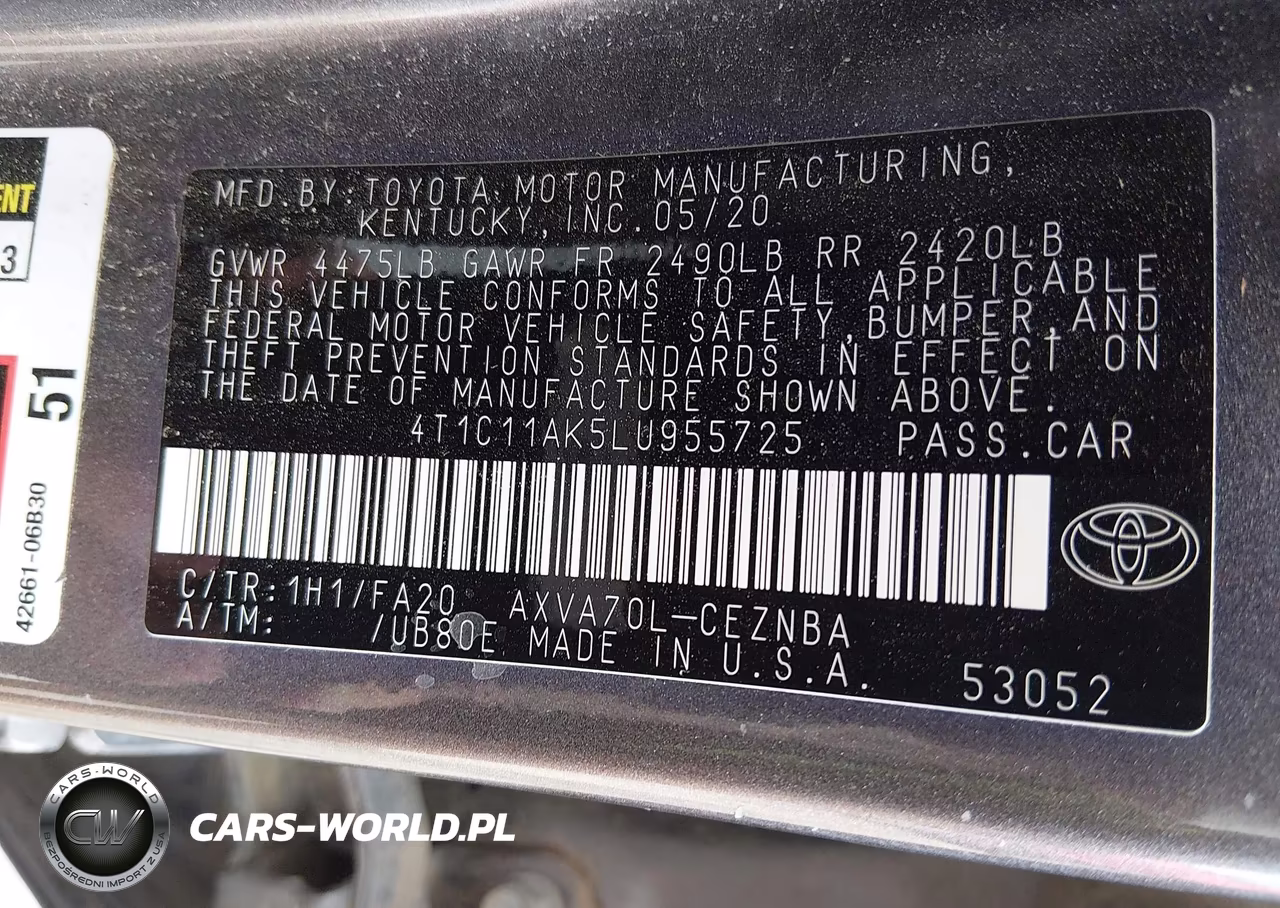 2020 Toyota Camry Le VIN:4T1C11AK5LU955725 - 9