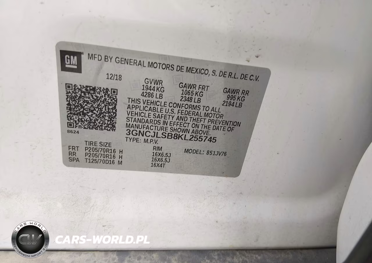 2019 Chevrolet Trax Lt VIN:3GNCJLSB8KL255745 - 9