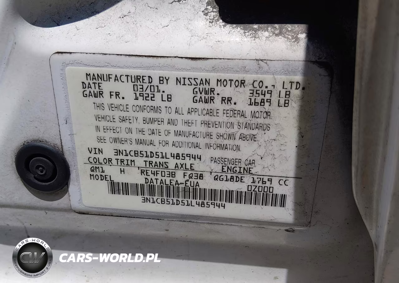 2001 Nissan Sentra Gxe VIN:3N1CB51D51L485944 - 9
