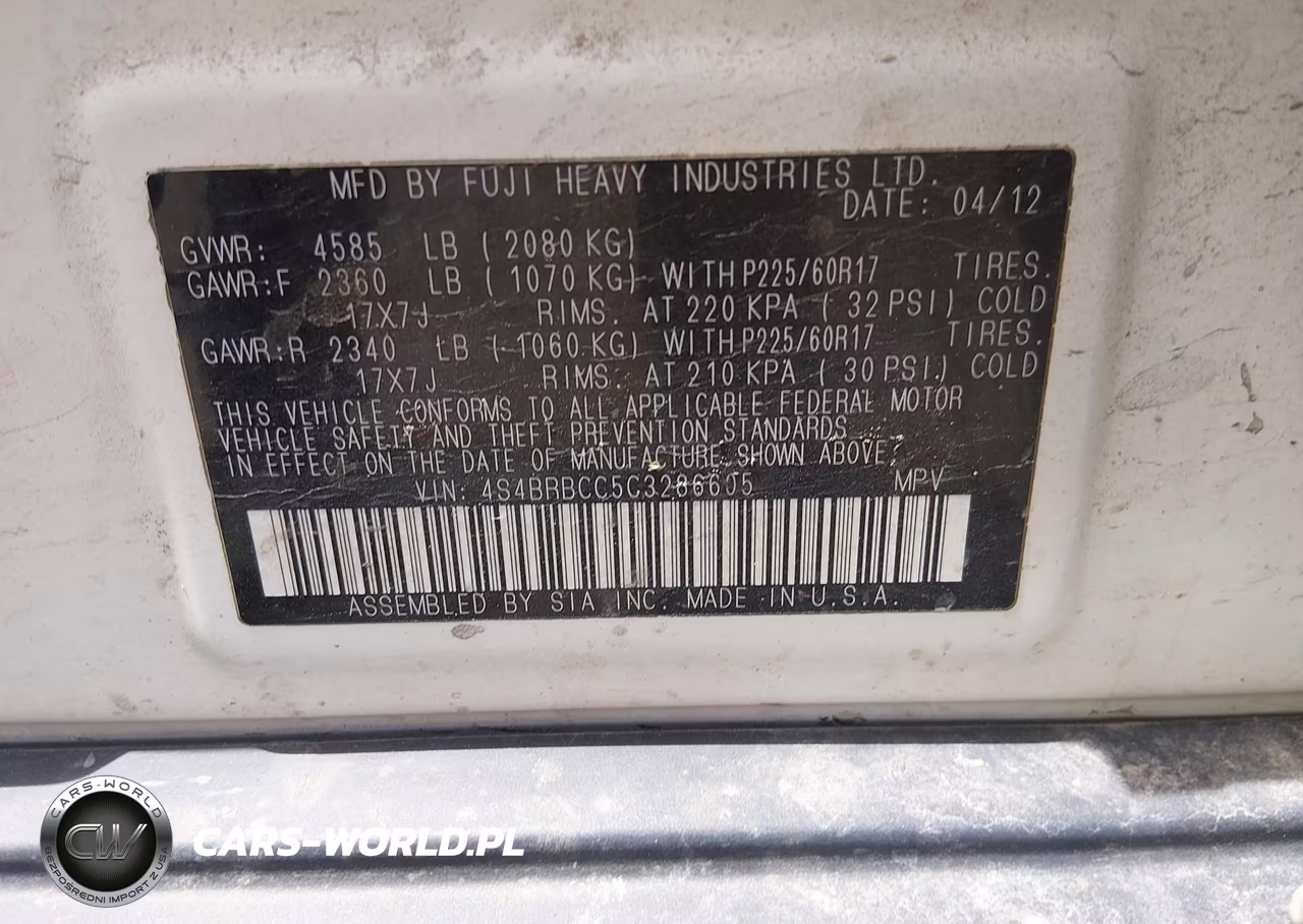 2012 Subaru Outback 2.5I Premium VIN:4S4BRBCC5C3286605 - 9