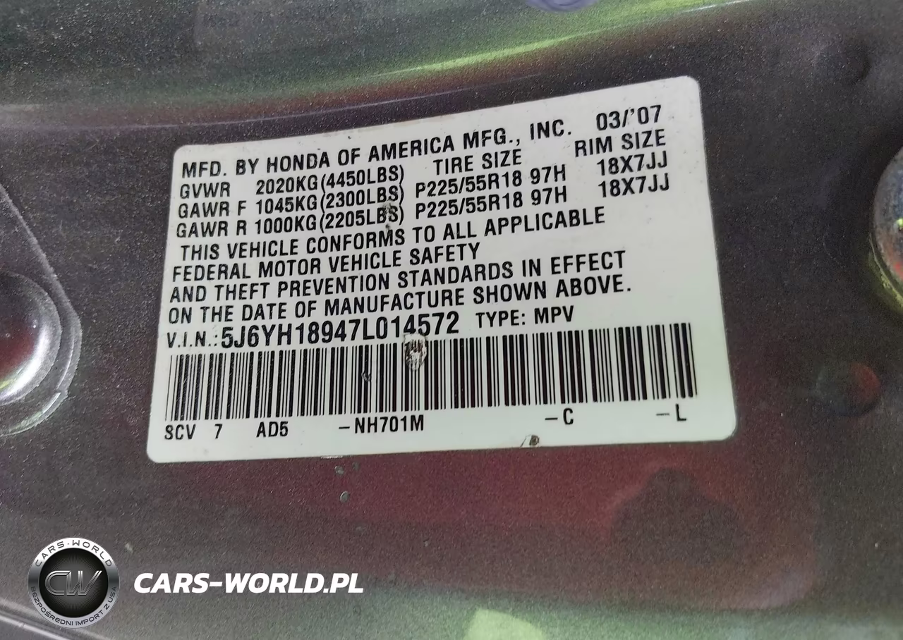 2007 Honda Element Sc VIN:5J6YH18947L014572 - 9