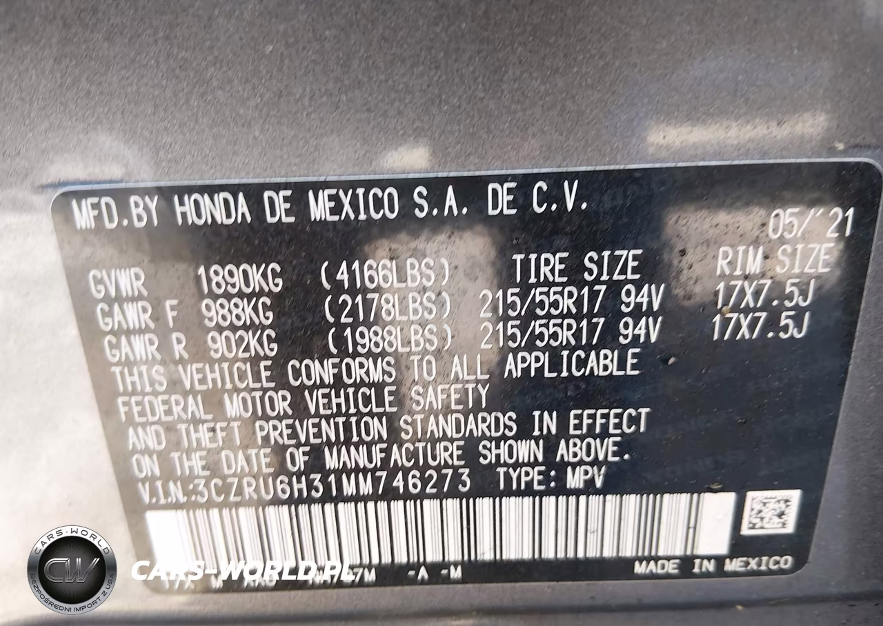 2021 Honda Hr-V Awd Lx VIN:3CZRU6H31MM746273 - 9