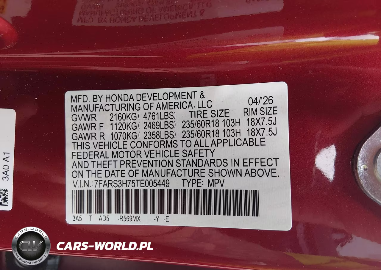 2026 Honda Cr-V Ex-L 2Wd VIN:7FARS3H75TE005449 - 9