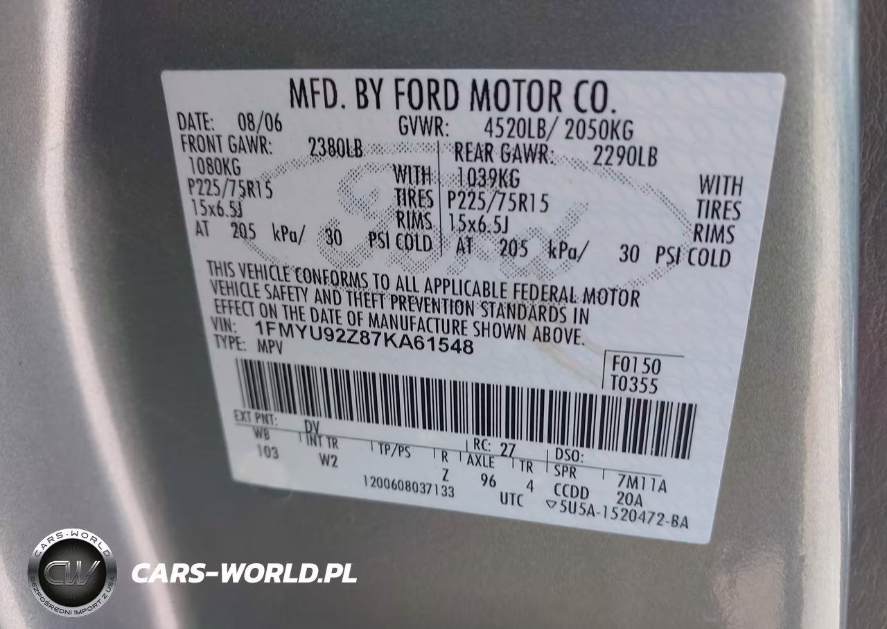 2007 Ford Escape Xls-Xls Manual VIN:1FMYU92Z87KA61548 - 9