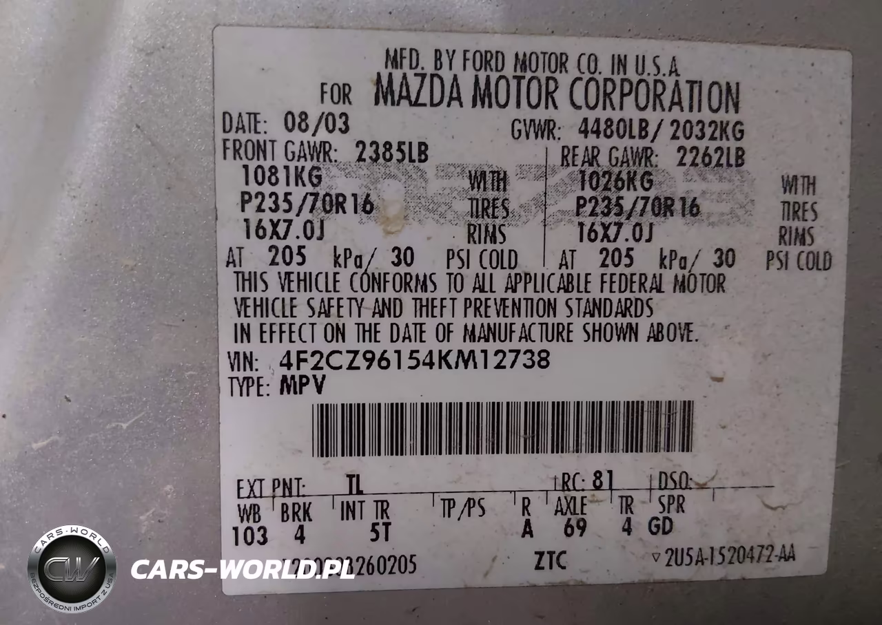 2004 Mazda Tribute Es V6 VIN:4F2CZ96154KM12738 - 9