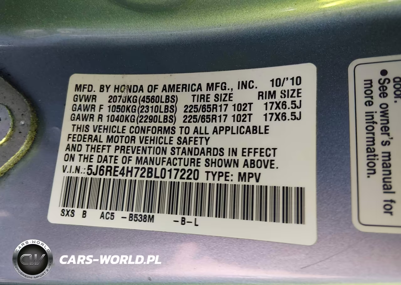 2011 Honda Cr-V Ex-L VIN:5J6RE4H72BL017220 - 9