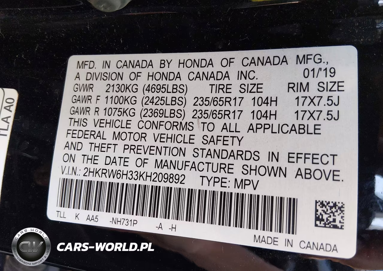2019 Honda Cr-V Lx VIN:2HKRW6H33KH209892 - 9