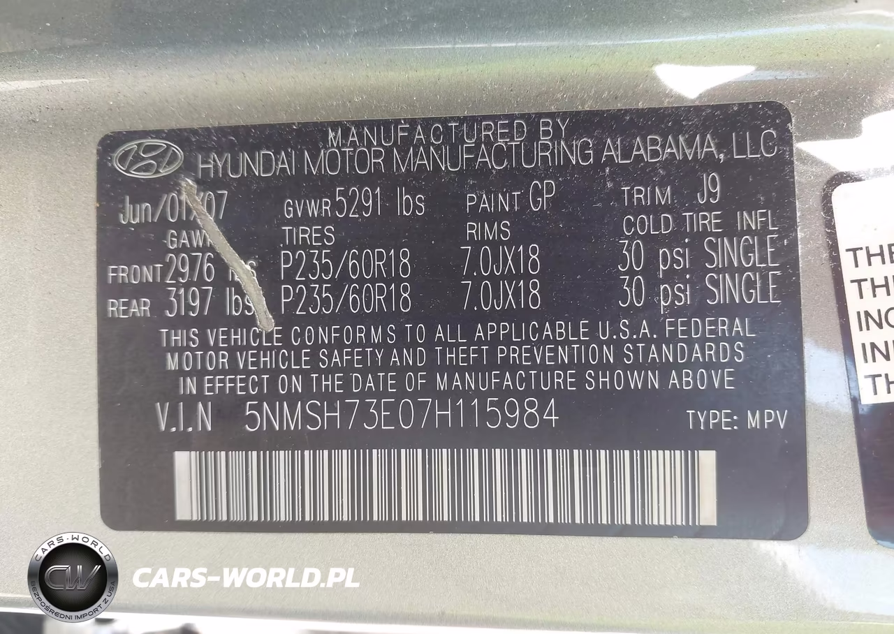 2007 Hyundai Santa Fe Limited-Se VIN:5NMSH73E07H115984 - 9