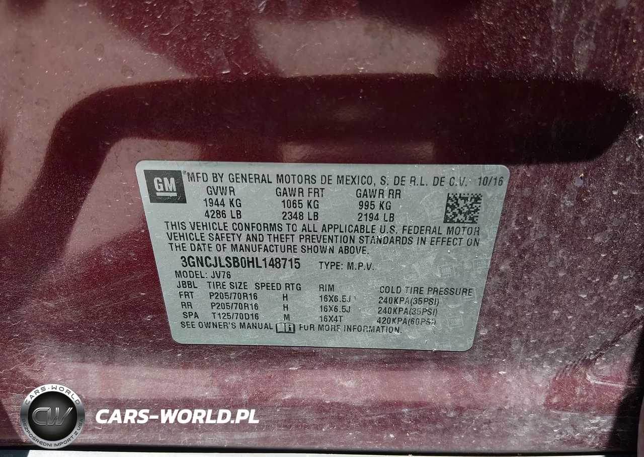 2017 Chevrolet Trax Lt VIN:3GNCJLSB0HL148715 - 9