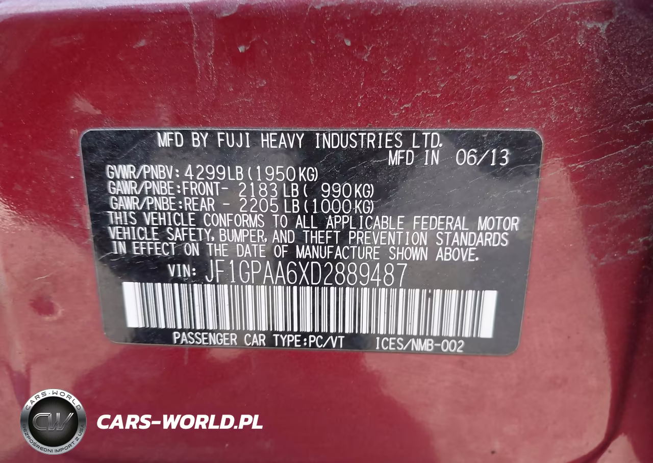 2013 Subaru Impreza 2.0I VIN:JF1GPAA6XD2889487 - 9
