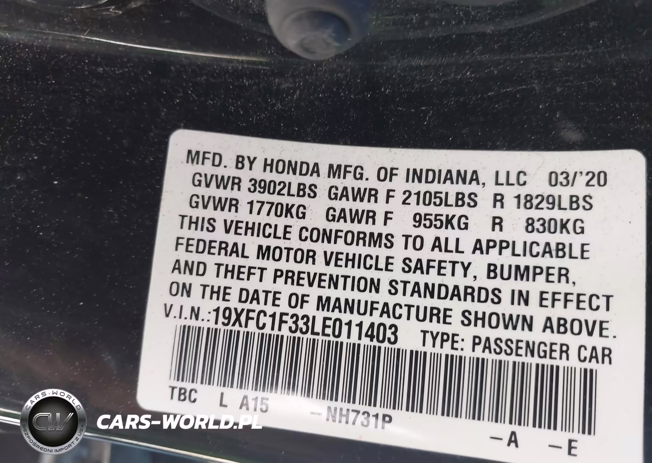 2020 Honda Civic Ex VIN:19XFC1F33LE011403 - 9