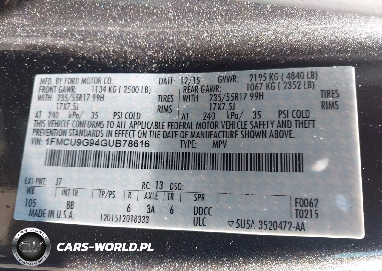 2016 Ford Escape Se VIN:1FMCU9G94GUB78616 - 9