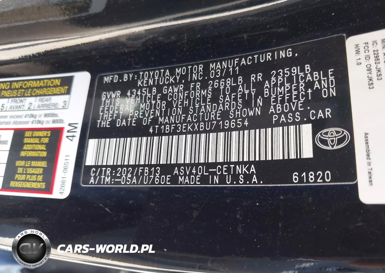 2011 Toyota Camry Le VIN:4T1BF3EKXBU719654 - 9
